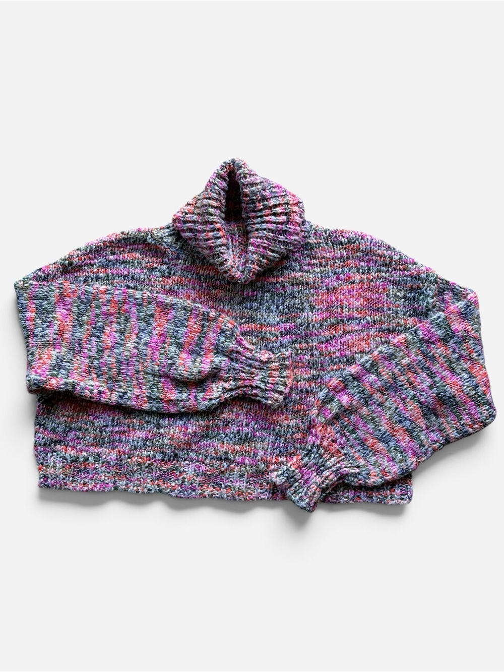 Wild Fable Chunky Knit Multicolor Cropped Turtleneck Sweater Size M